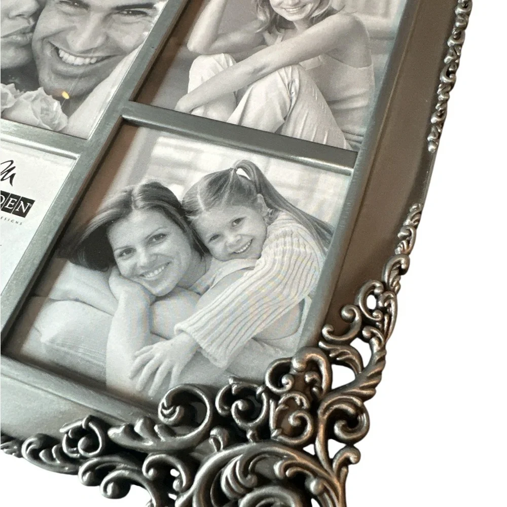 Malden International Design 5 Opening Collage Photo Frame Ornate Silver Tone
